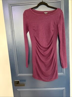 Express Long-Sleeve Ruched Bodycon Dress - Plum